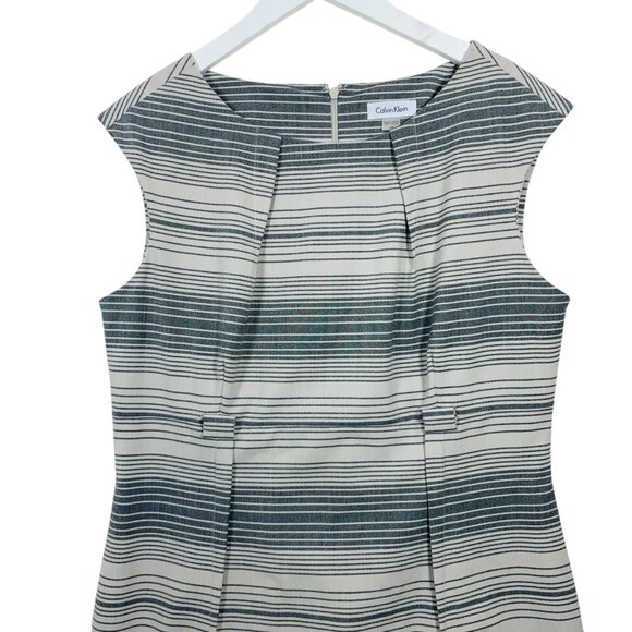 Business  work wear  Sheath Dress Women SZ 4 White Gray Striped Calvin Klein - Picture 10 of 16
